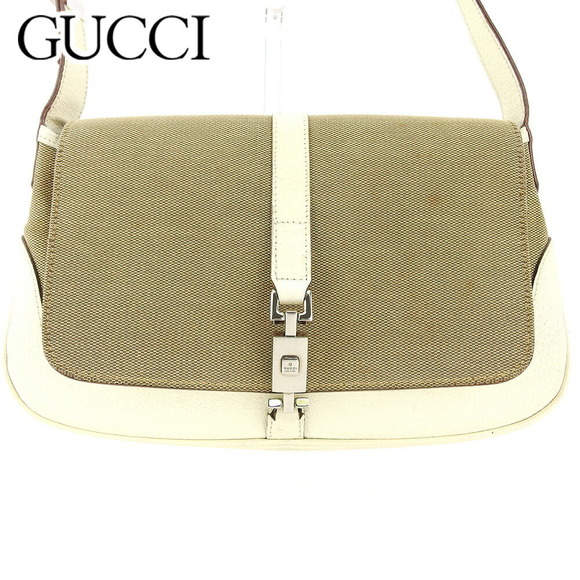 Gucci Bag Shoulder leather Jackie brown white canvas beige - Picture 1 of 6